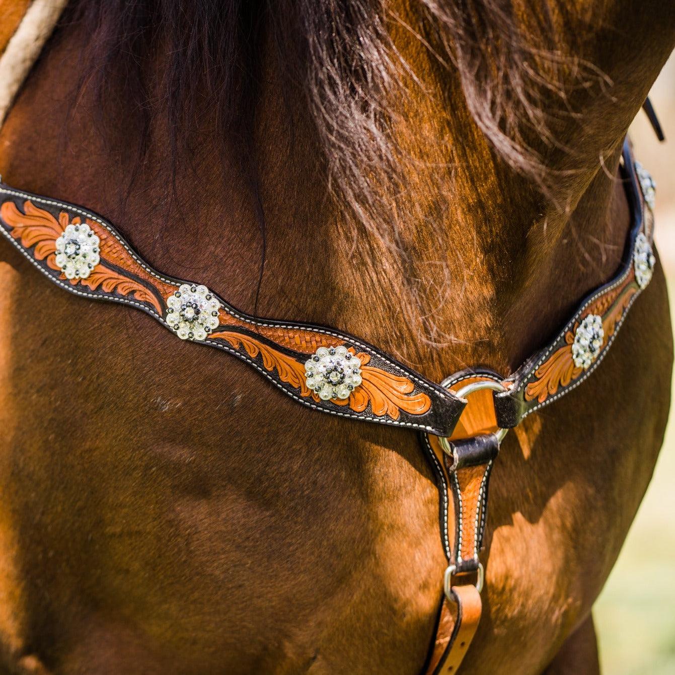 Two Tone Leaf Jet and Clear One Ear & Breastcollar Tack Set #OEBC543 - RODEO DRIVE