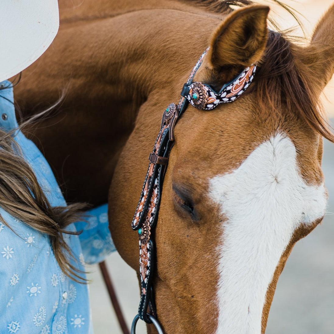 Classic Copper and Turquoise One Ear / Breastcollar #OEBC528 - RODEO DRIVE