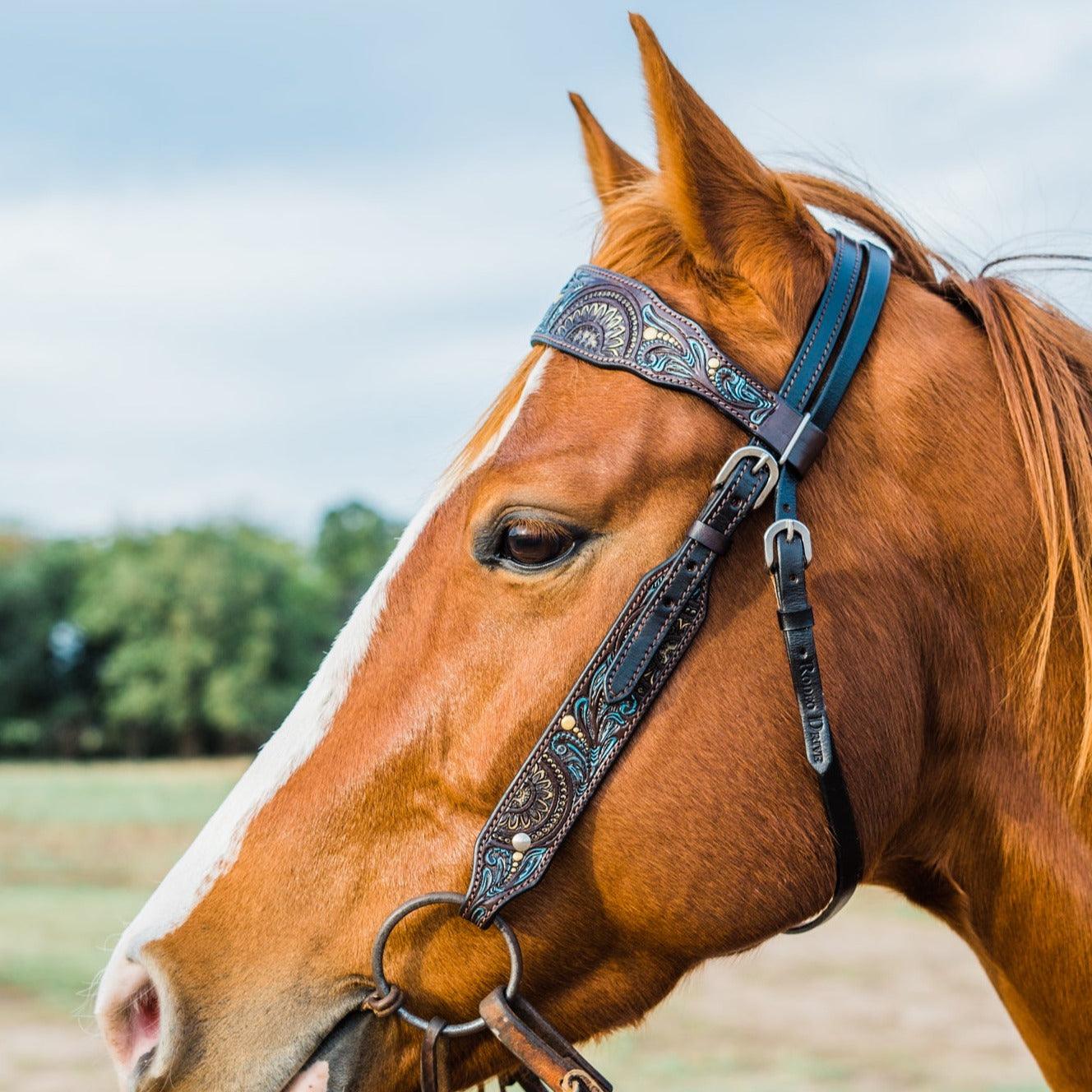 Dark Oil Floral Hand Painted Browband Headstall / Bridle #FK106 - RODEO DRIVE