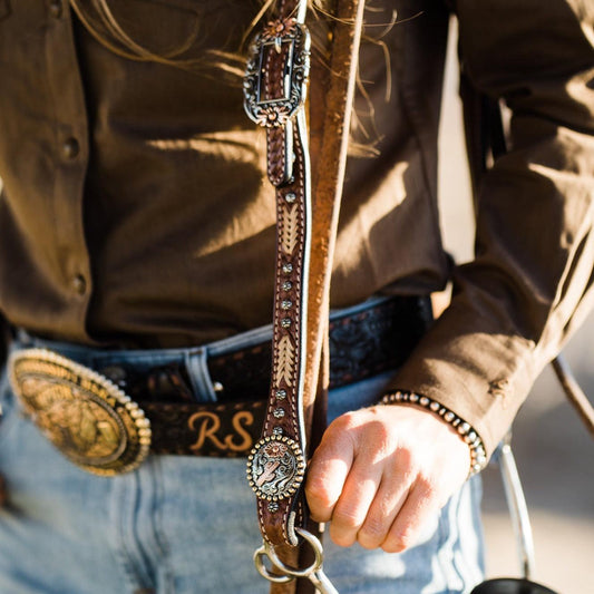 Rawhide Cactus and Flower One Ear Headstall/Bridle #OE117 - RODEO DRIVE