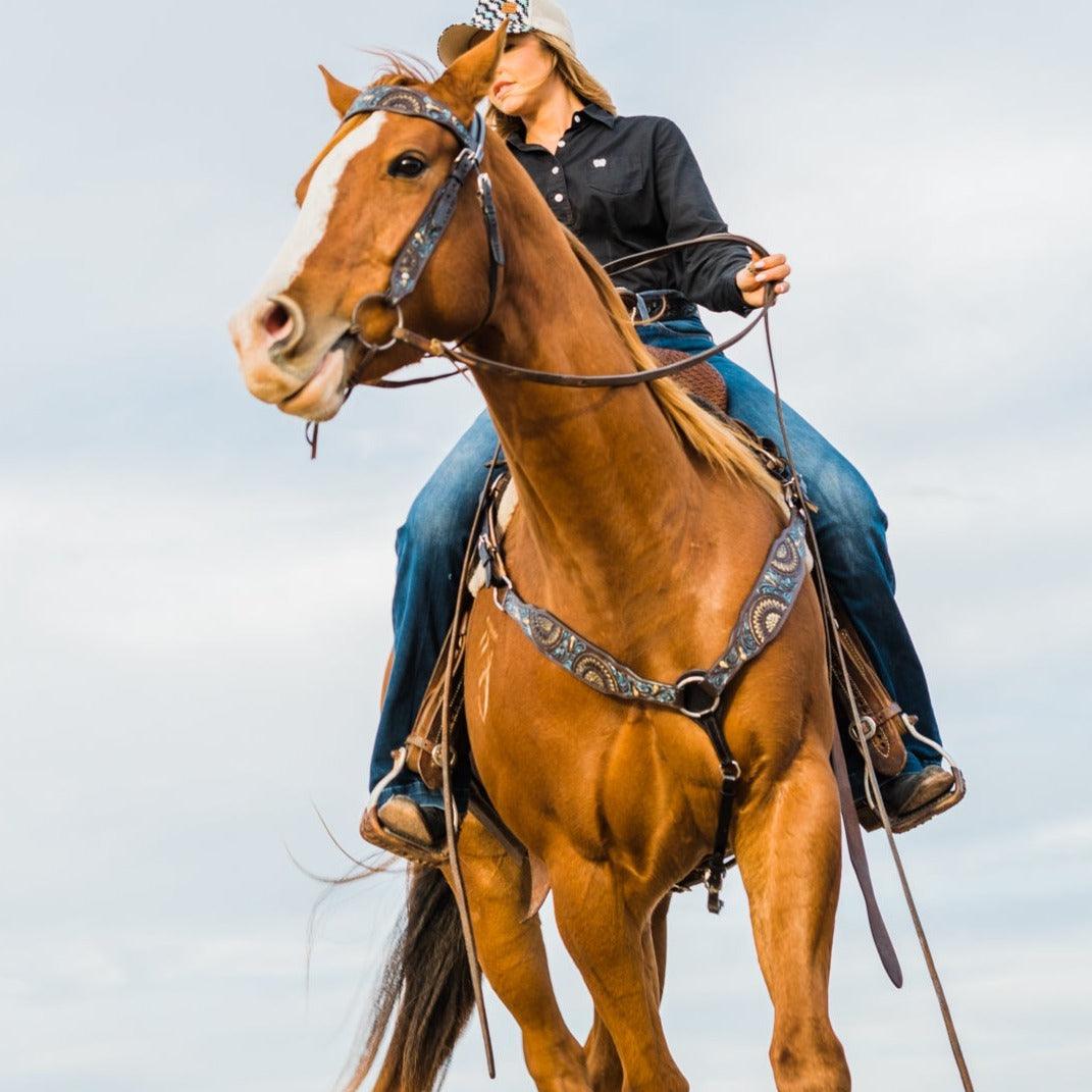 Dark Oil Floral Hand Painted Headstall/Breastcollar Set - RODEO DRIVE