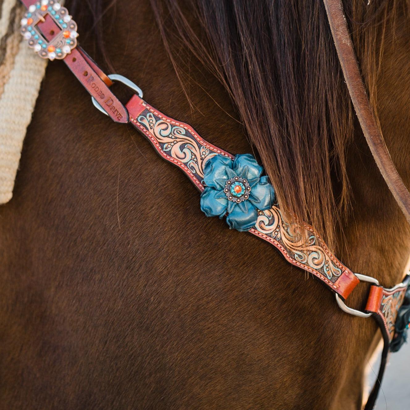 Rust Triangle Turquoise Flower One Ear/ Breastcollar #OEBC533 - RODEO DRIVE