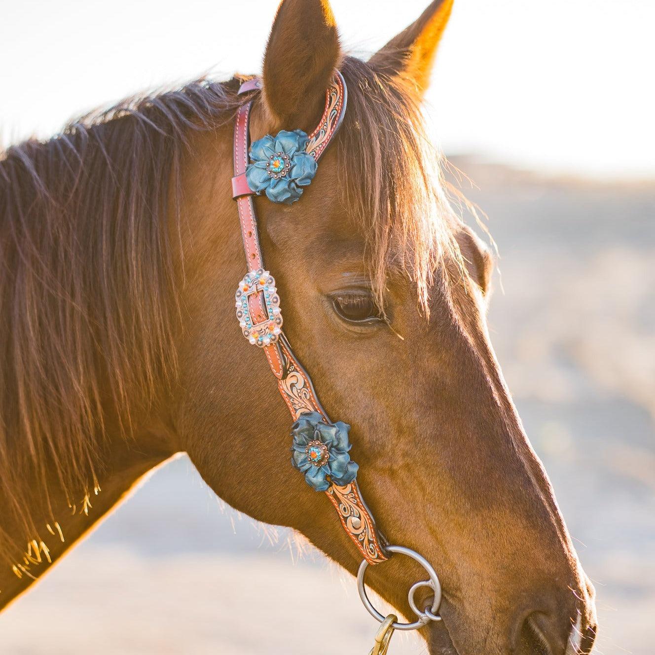 Rust Triangle Turquoise Flower One Ear/ Breastcollar #OEBC533 - RODEO DRIVE