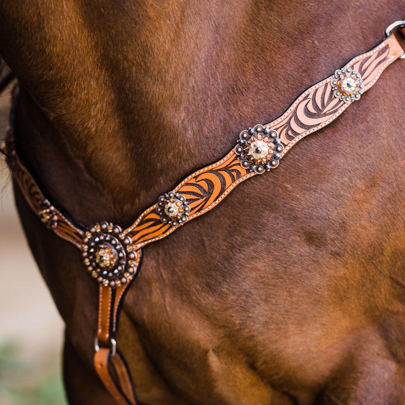 Zebra Jet and Topaz Browband / Breastcollar #BBBC544 - RODEO DRIVE
