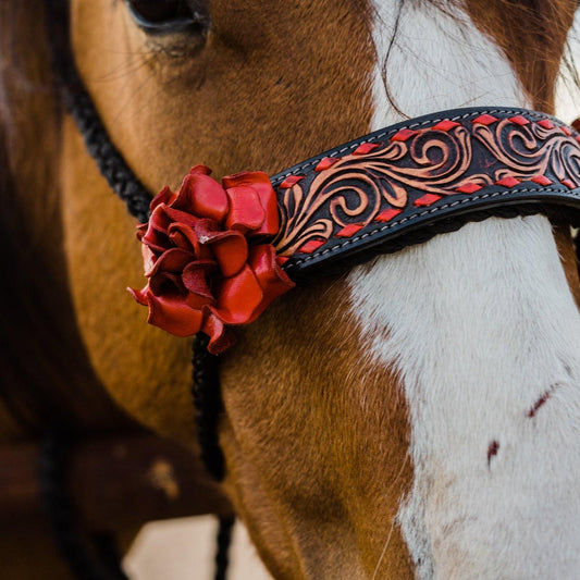 Black Mule Tape Halter - Red Rose #MT200 - RODEO DRIVE