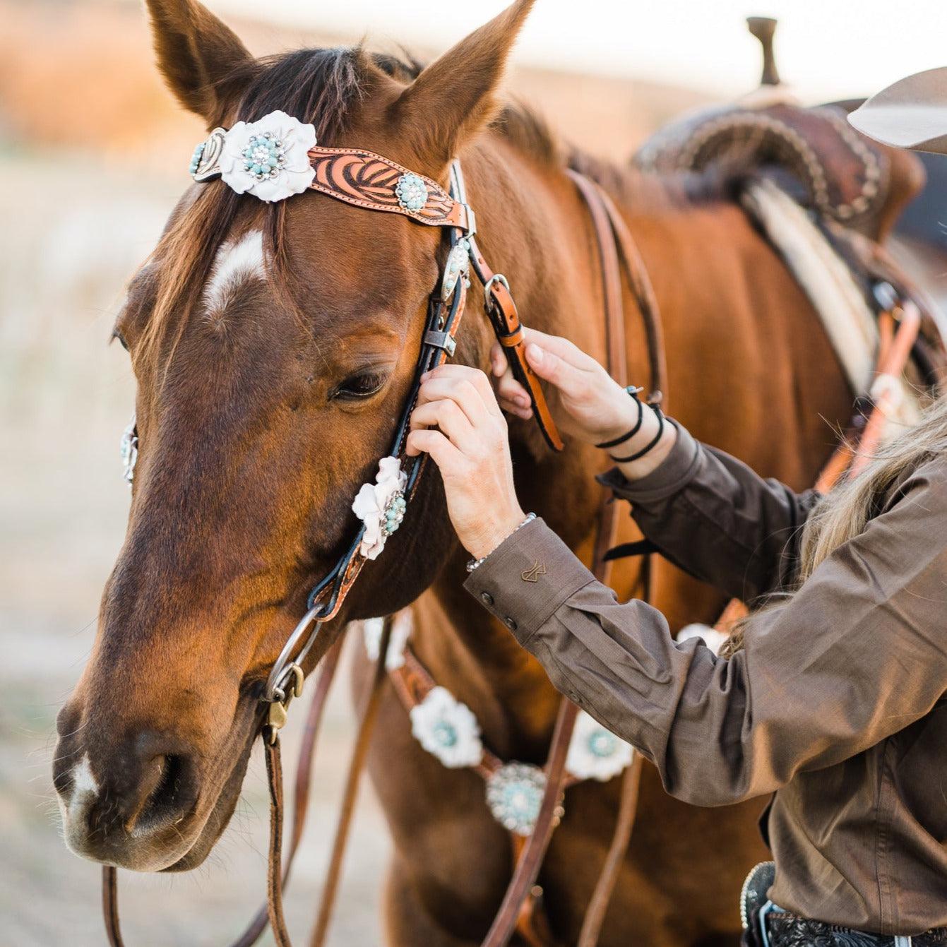 Zebra Turquoise and White Browband / Breastcollar #BBBC536 - RODEO DRIVE