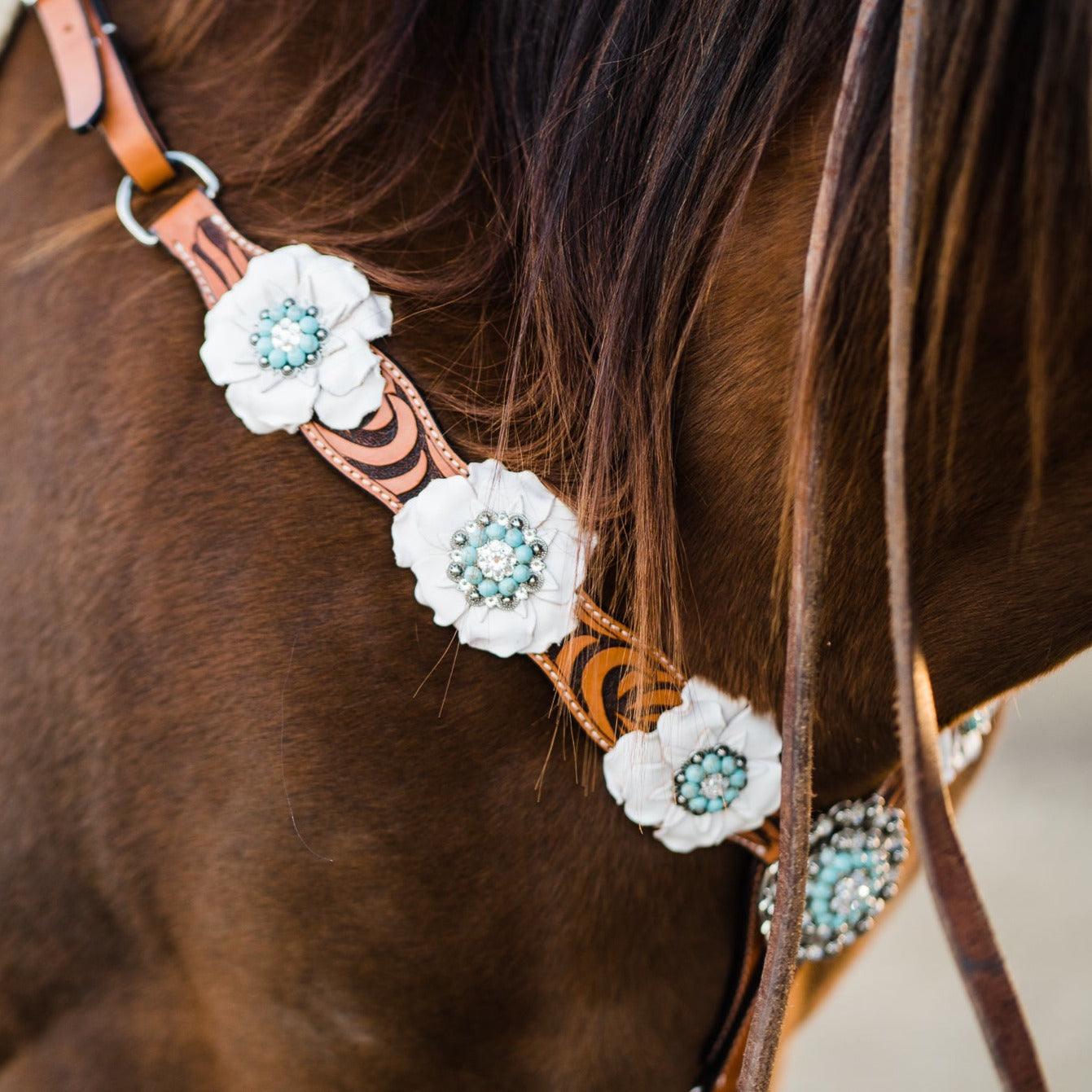 Zebra Turquoise and White Browband / Breastcollar #BBBC536 - RODEO DRIVE