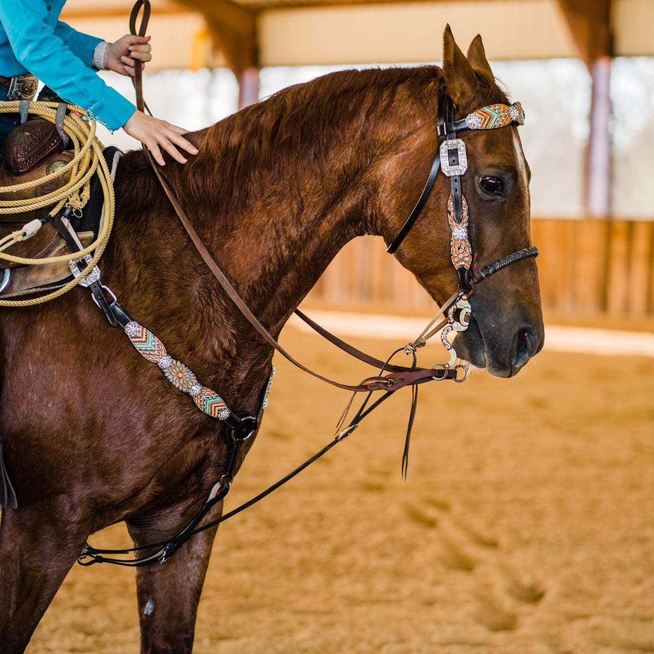 Two Tone Floral Clear Browband/ Breastcollar #BBBC515 - RODEO DRIVE