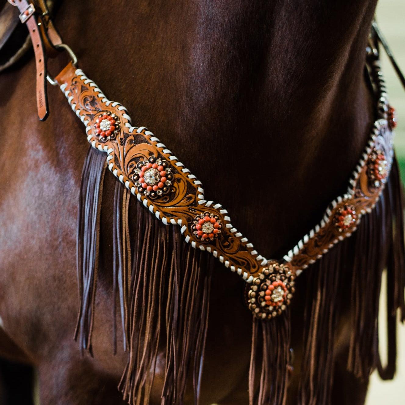 Whipstitch Coral and Clear One Ear/ Breastcollar #OEBC516 - RODEO DRIVE