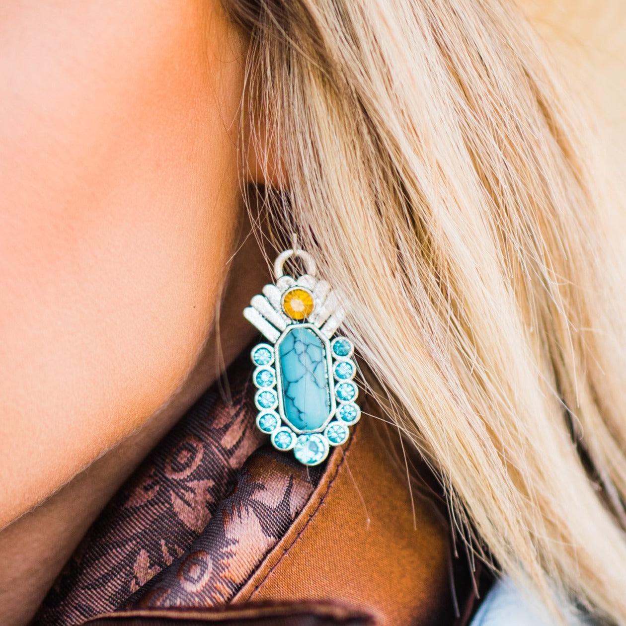 Dangle Turquoise Silver Fashion Earrings WA198 - RODEO DRIVE