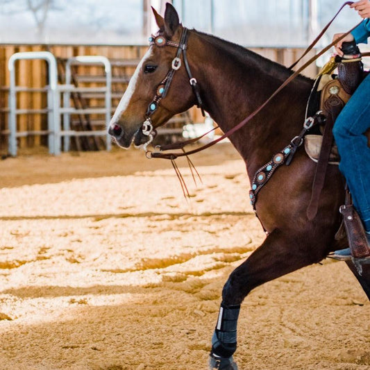 Dark Oil Floral Copper Dot Turquoise Cabochon Browband / Breastcollar #BBBC508 - RODEO DRIVE