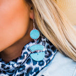 Chunky Turquoise Dangle Silver Fashion Earrings WA179 - RODEO DRIVE