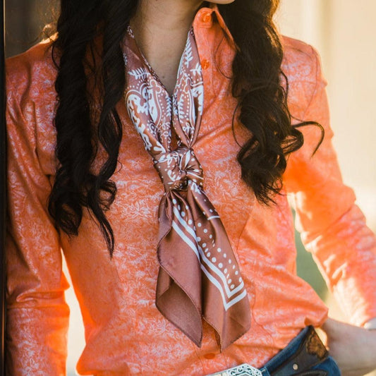 35X35" Copper Floral Paisley Wild Rag/Scarf WR3381 - RODEO DRIVE