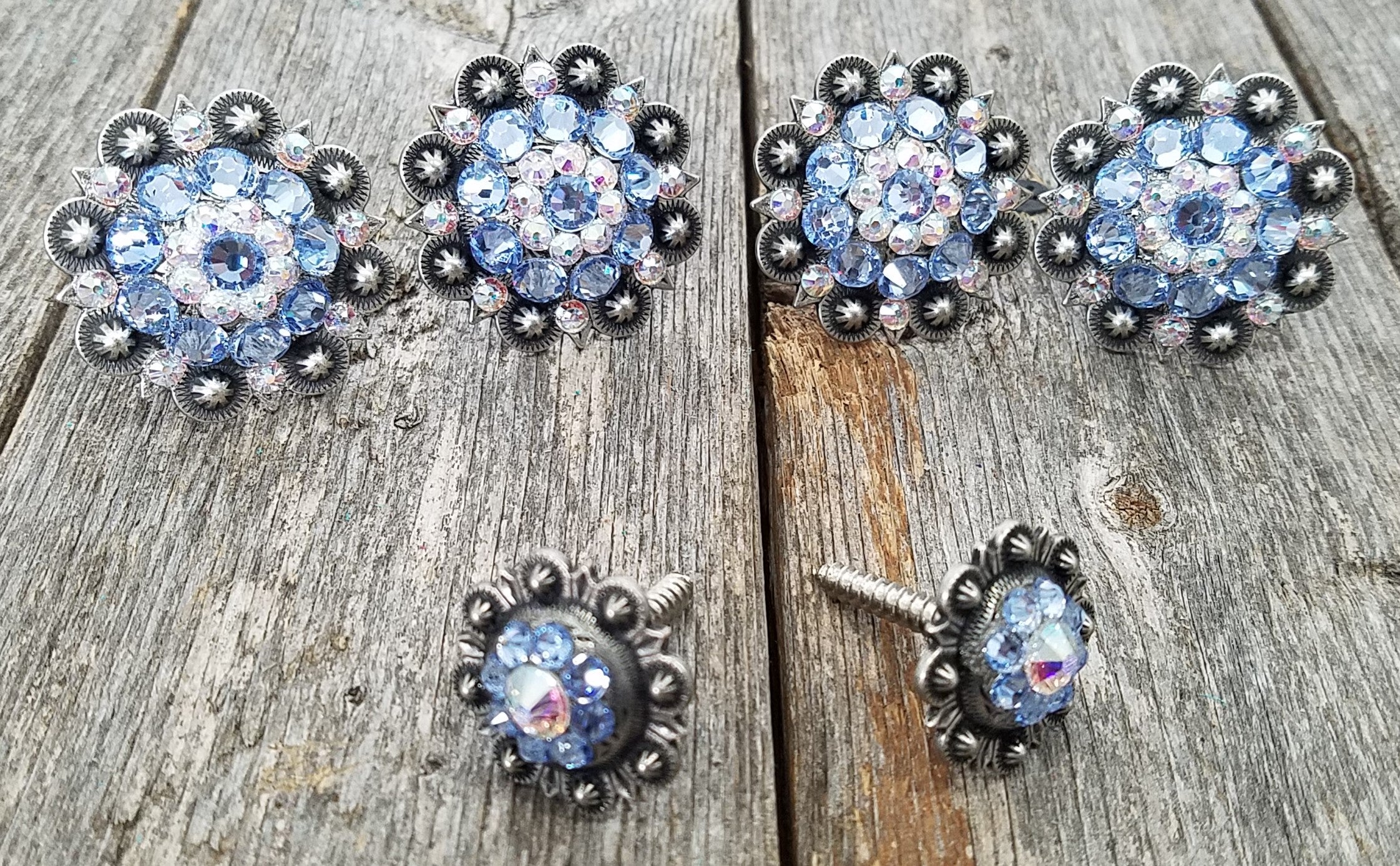 Antique Silver Light Sapphire & AB Saddle Conchos - RODEO DRIVE