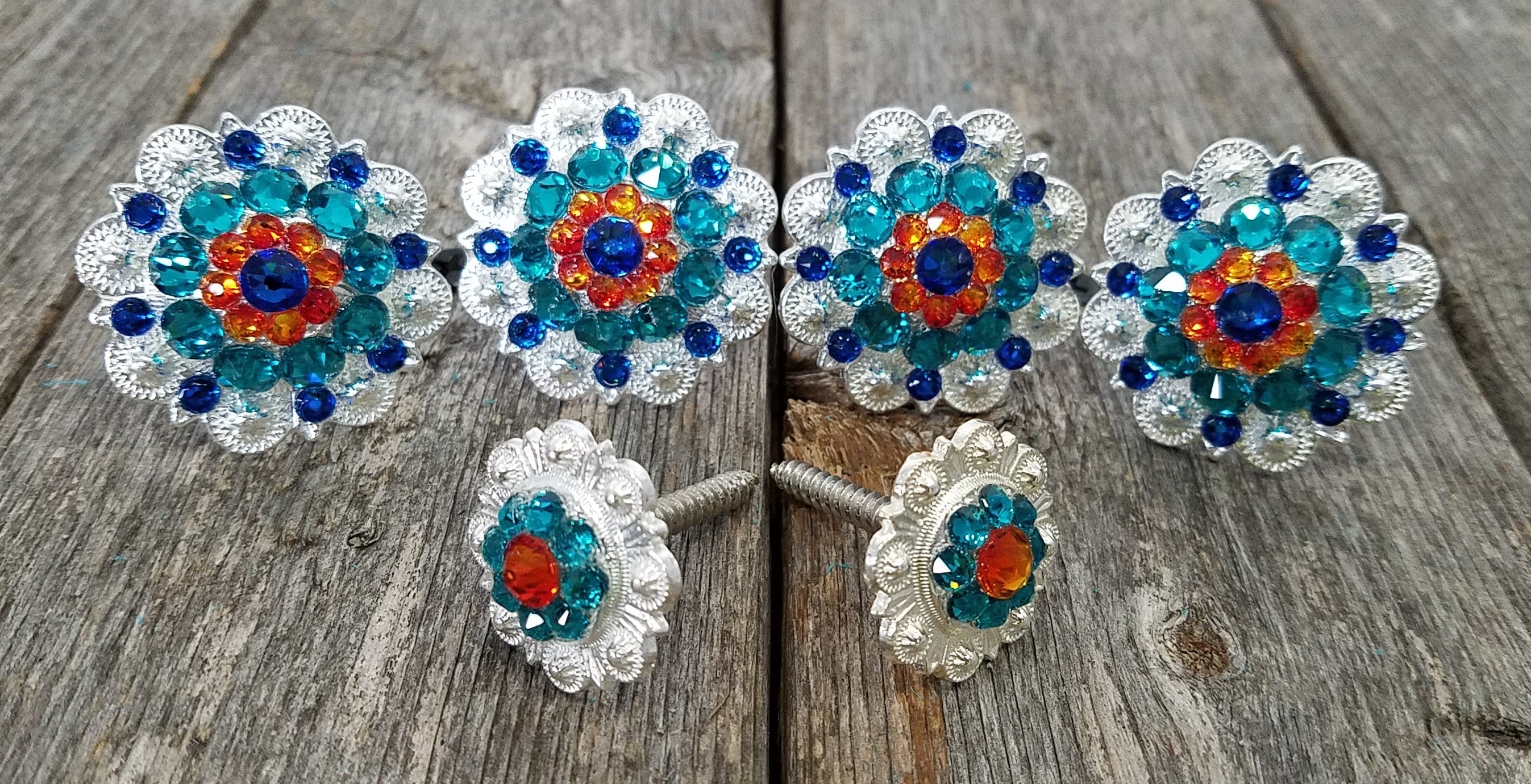 Bright Silver Capri Fire Opal & Teal Saddle Conchos - RODEO DRIVE