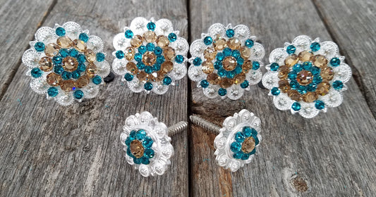Bright Silver Champagne & Teal Saddle Conchos - RODEO DRIVE