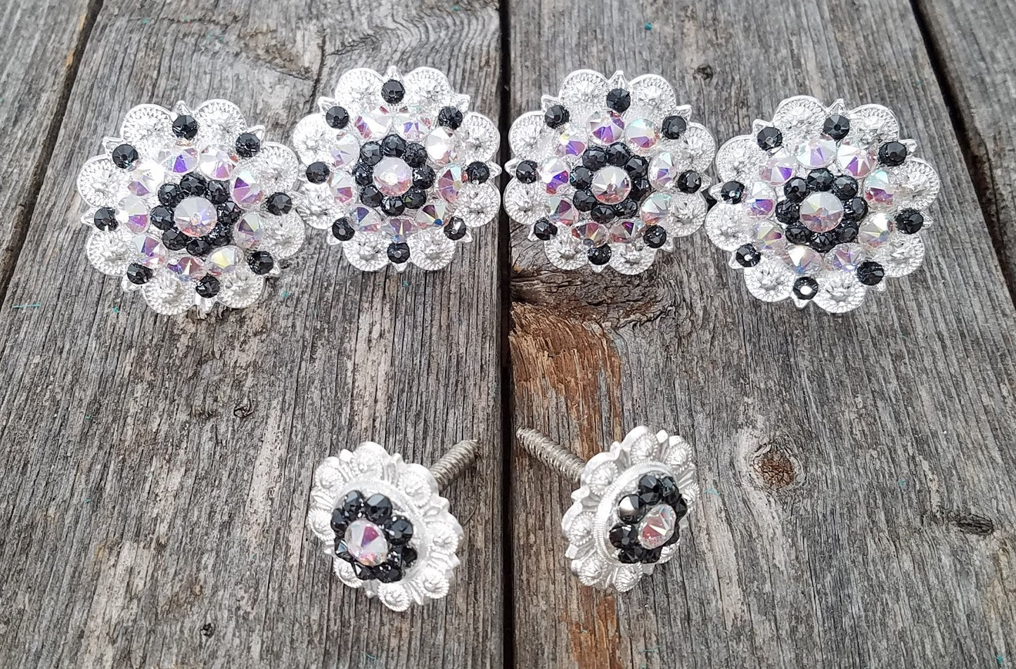 Bright Silver Jet & AB Saddle Conchos - RODEO DRIVE