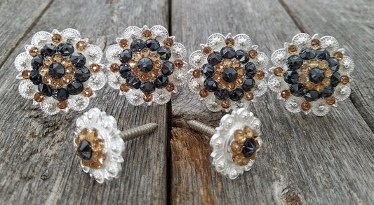 Bright Silver Jet & Champagne Saddle Conchos - RODEO DRIVE