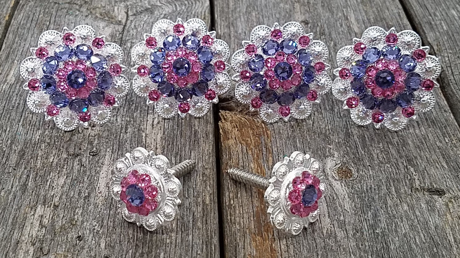 Bright Silver Lilac & Pink Saddle Conchos - RODEO DRIVE