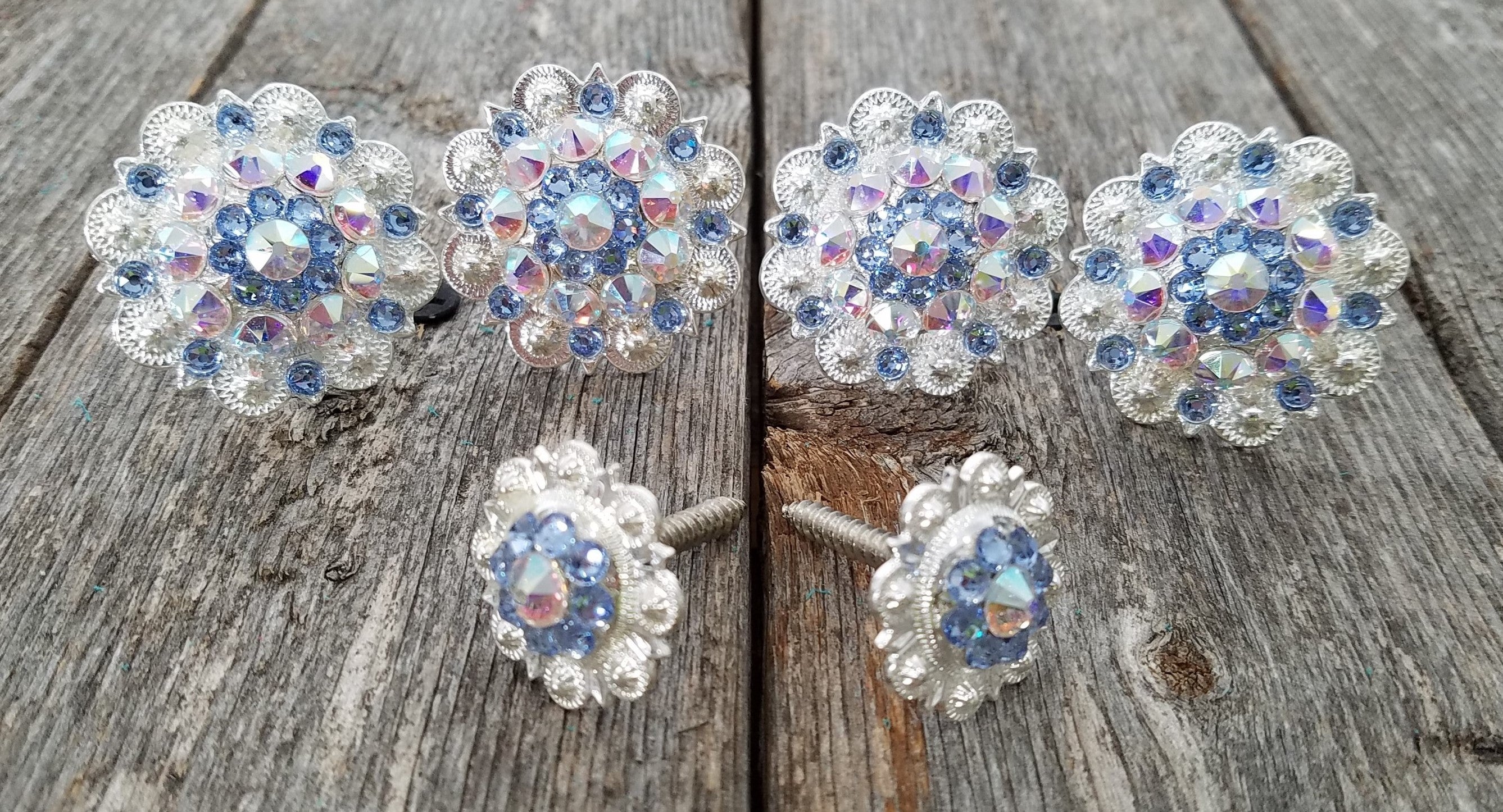 Bright Silver Light Sapphire & AB Saddle Conchos - RODEO DRIVE
