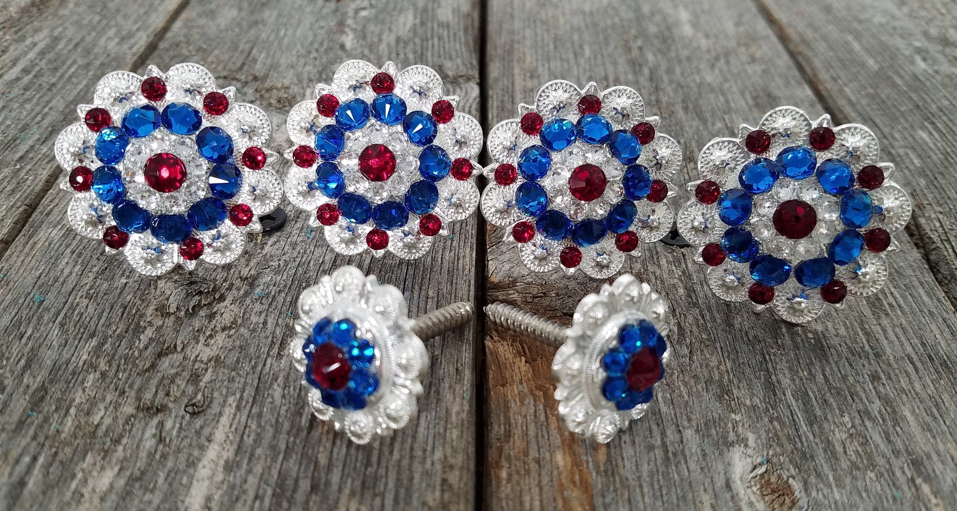 Bright Silver Red, White & Blue Saddle Conchos - RODEO DRIVE