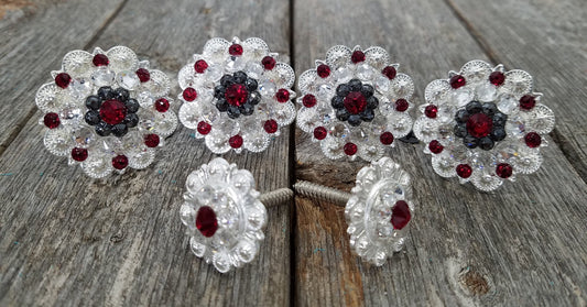 Bright Silver Ruby Jet & Clear Saddle Conchos - RODEO DRIVE