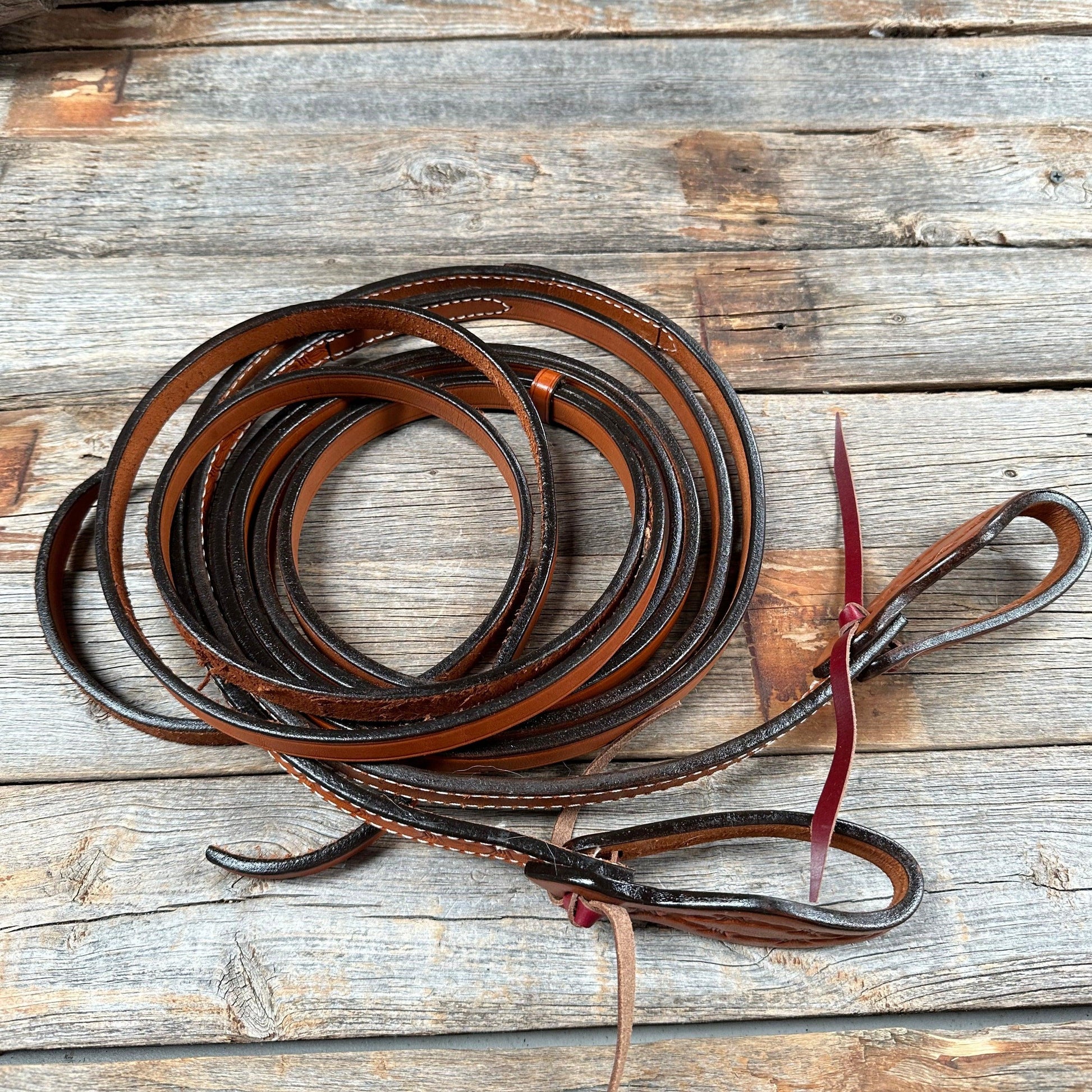 Medium Oil Leather Barbed Wire Split Reins - RODEO DRIVE