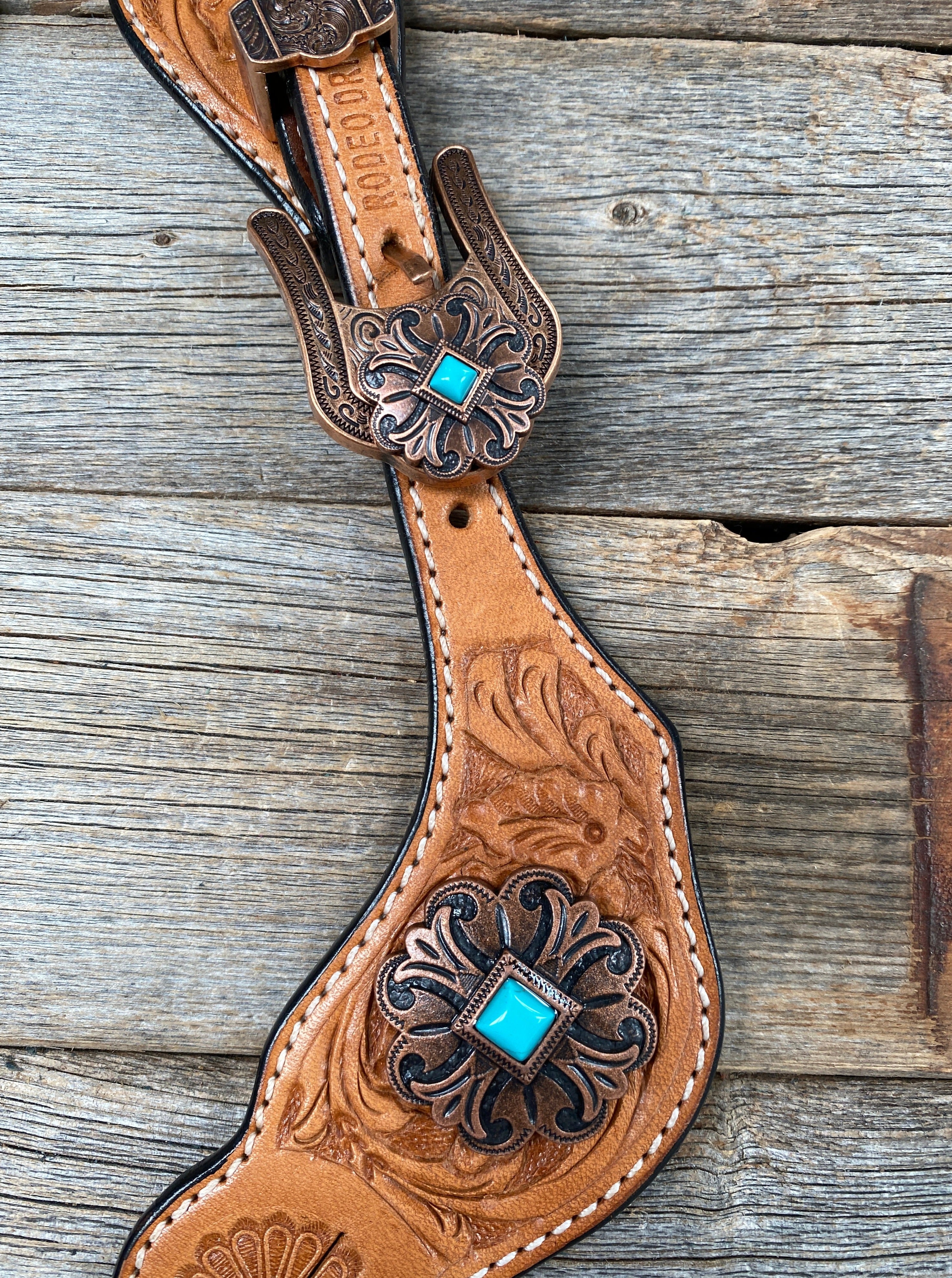 Light Floral Spur Straps - Copper Fleur-De-Lis Western Conchos #SS114 - RODEO DRIVE