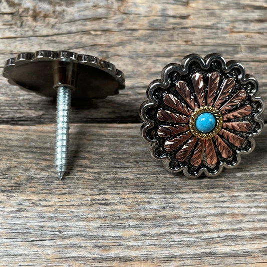 Antique Silver and Copper Floral Saddle Set SSW220L - RODEO DRIVE