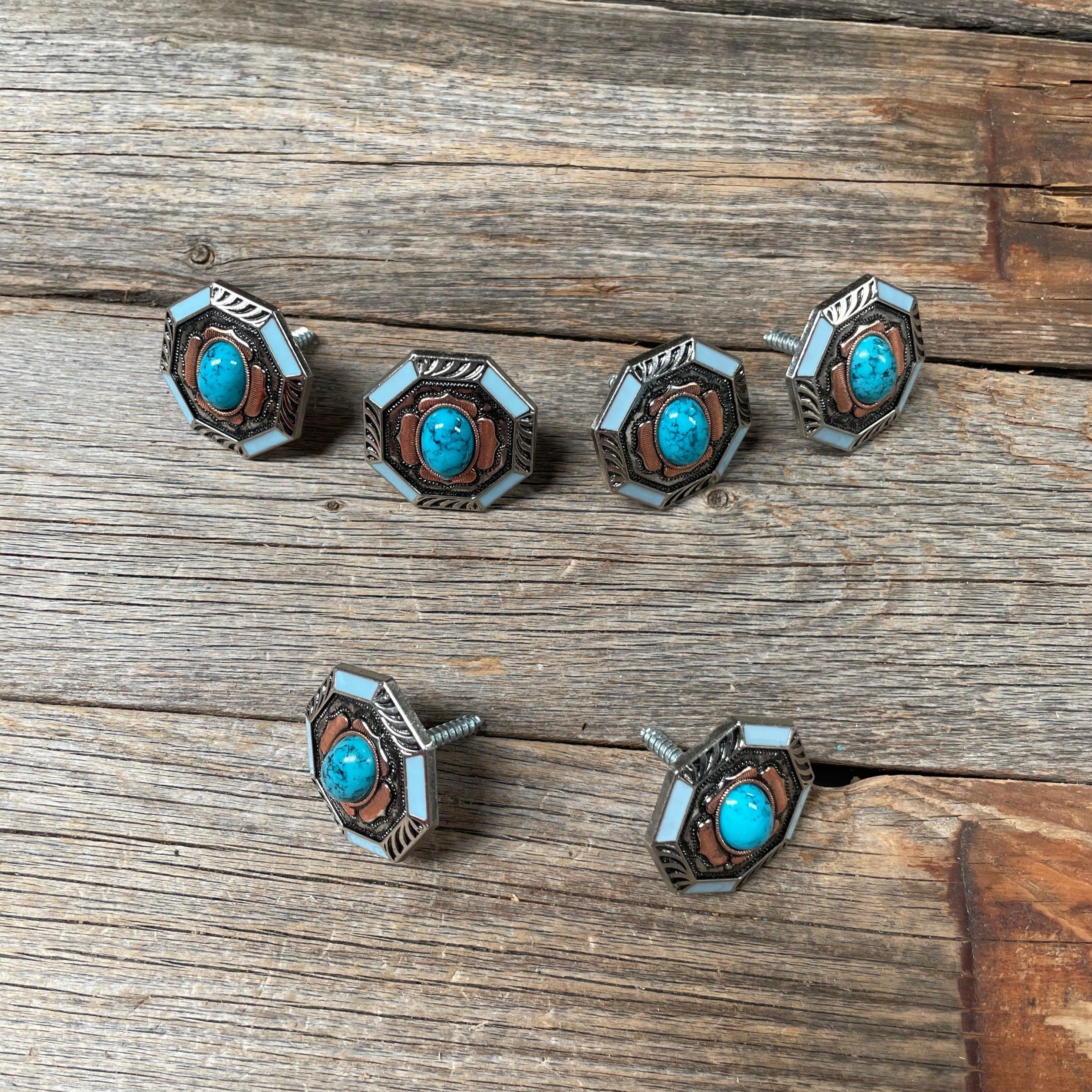 Octagon Turquoise and Blue Enamel Saddle Set SSW221L - RODEO DRIVE