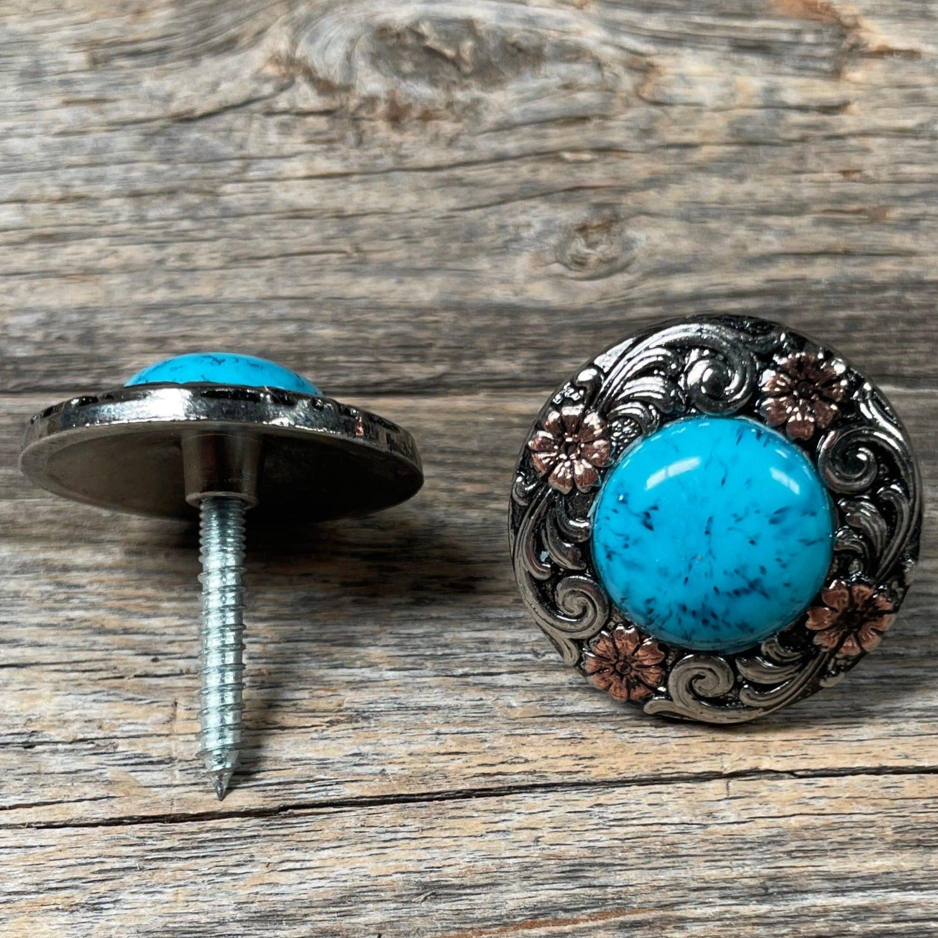 Antique Silver and Copper Turquoise Saddle Set SSW222L - RODEO DRIVE