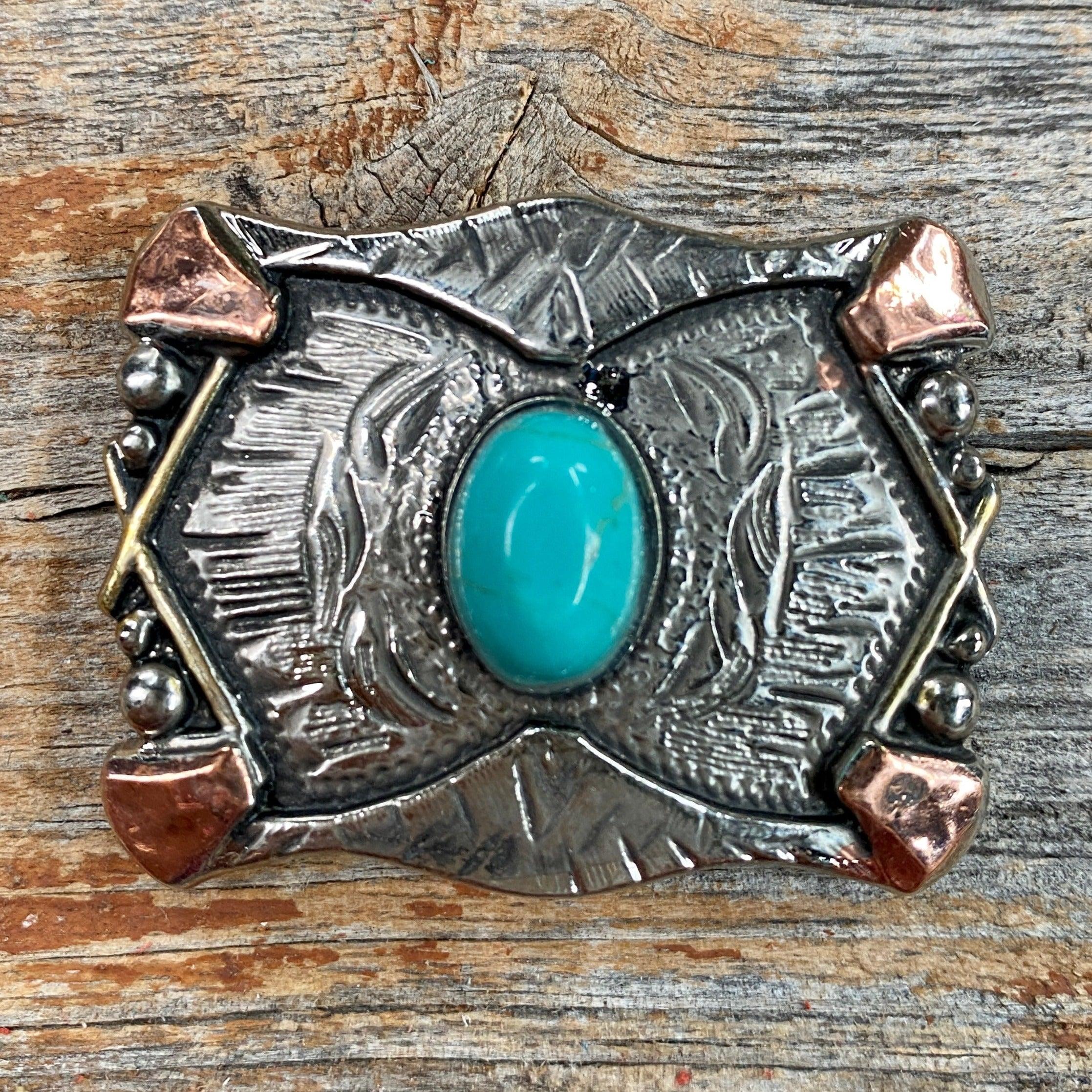 Antique Silver & Copper Turquoise Concho W115L 1.75" - RODEO DRIVE