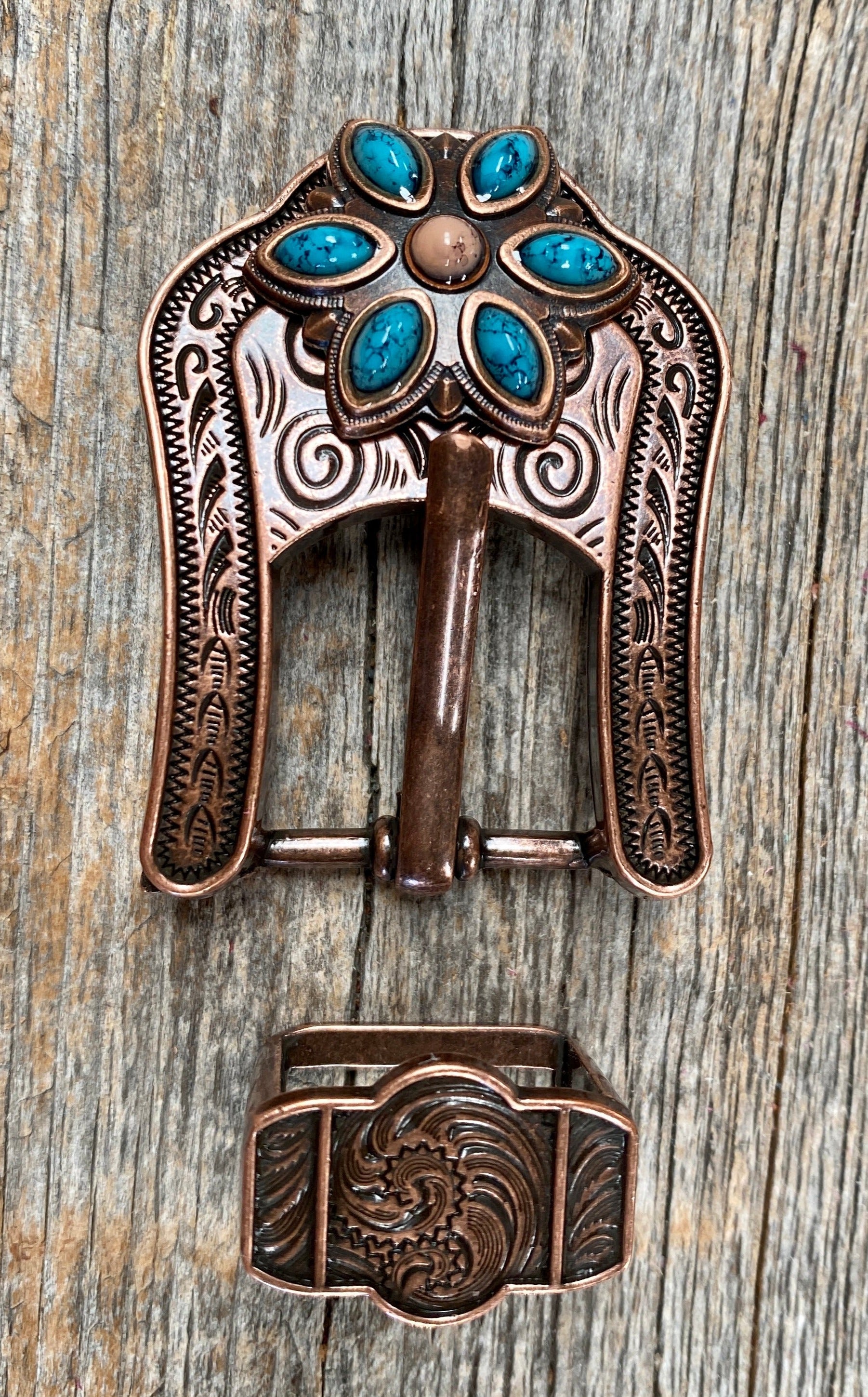 Copper Turquoise Flower Concho Buckle Adapter W207COBA - RODEO DRIVE
