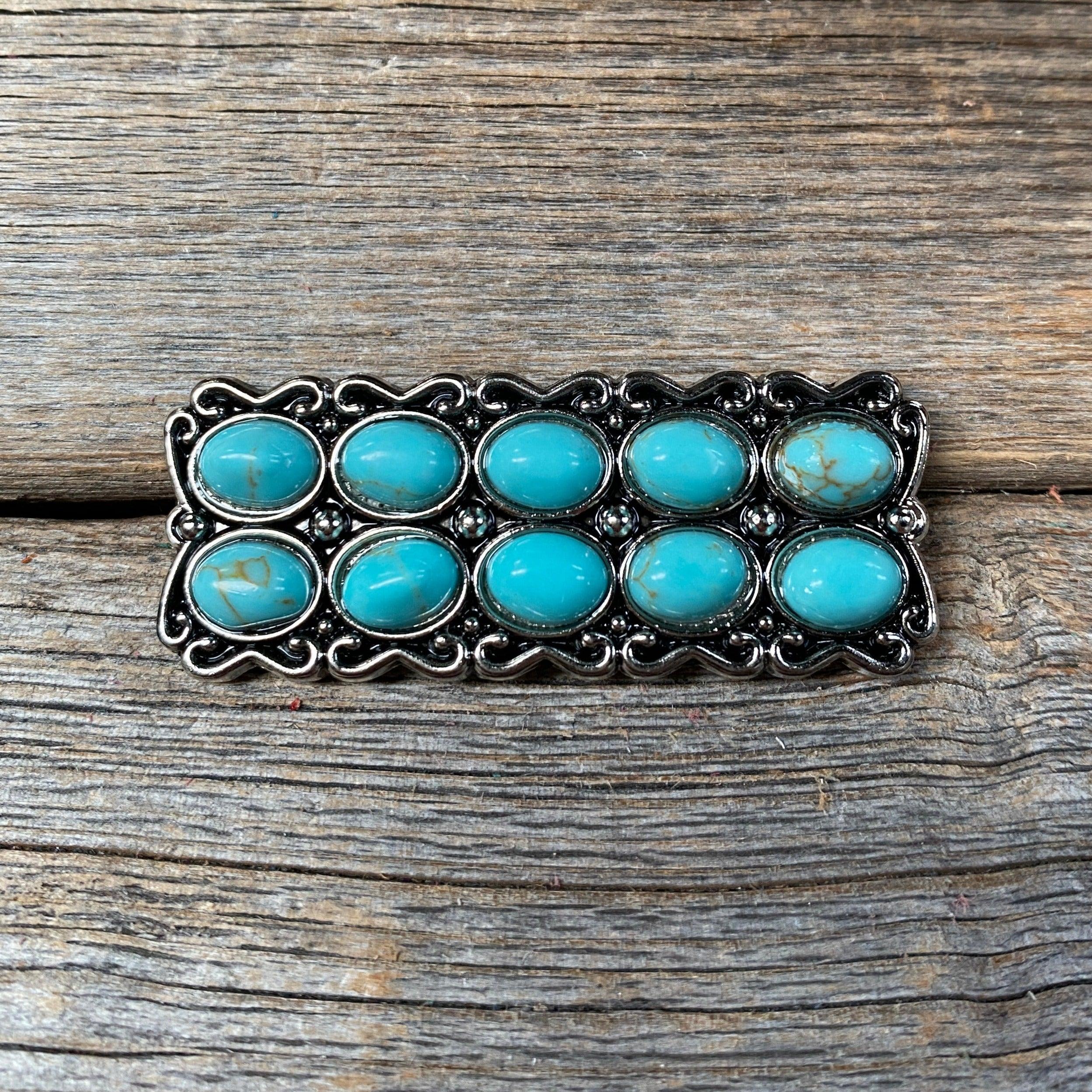 Antique Silver Rectangle Turquoise Concho 2