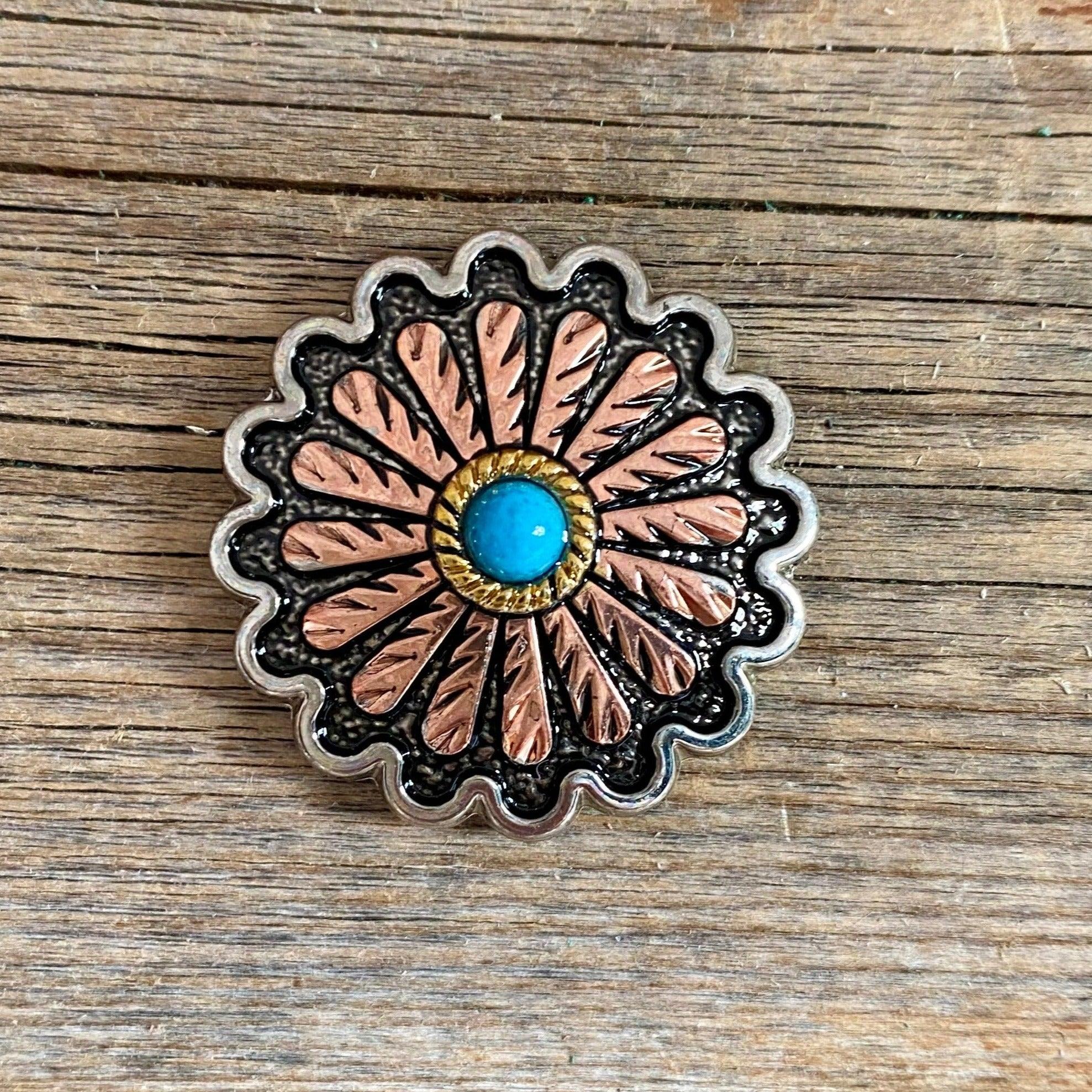Antique Silver and Copper Floral Western Concho 1.25