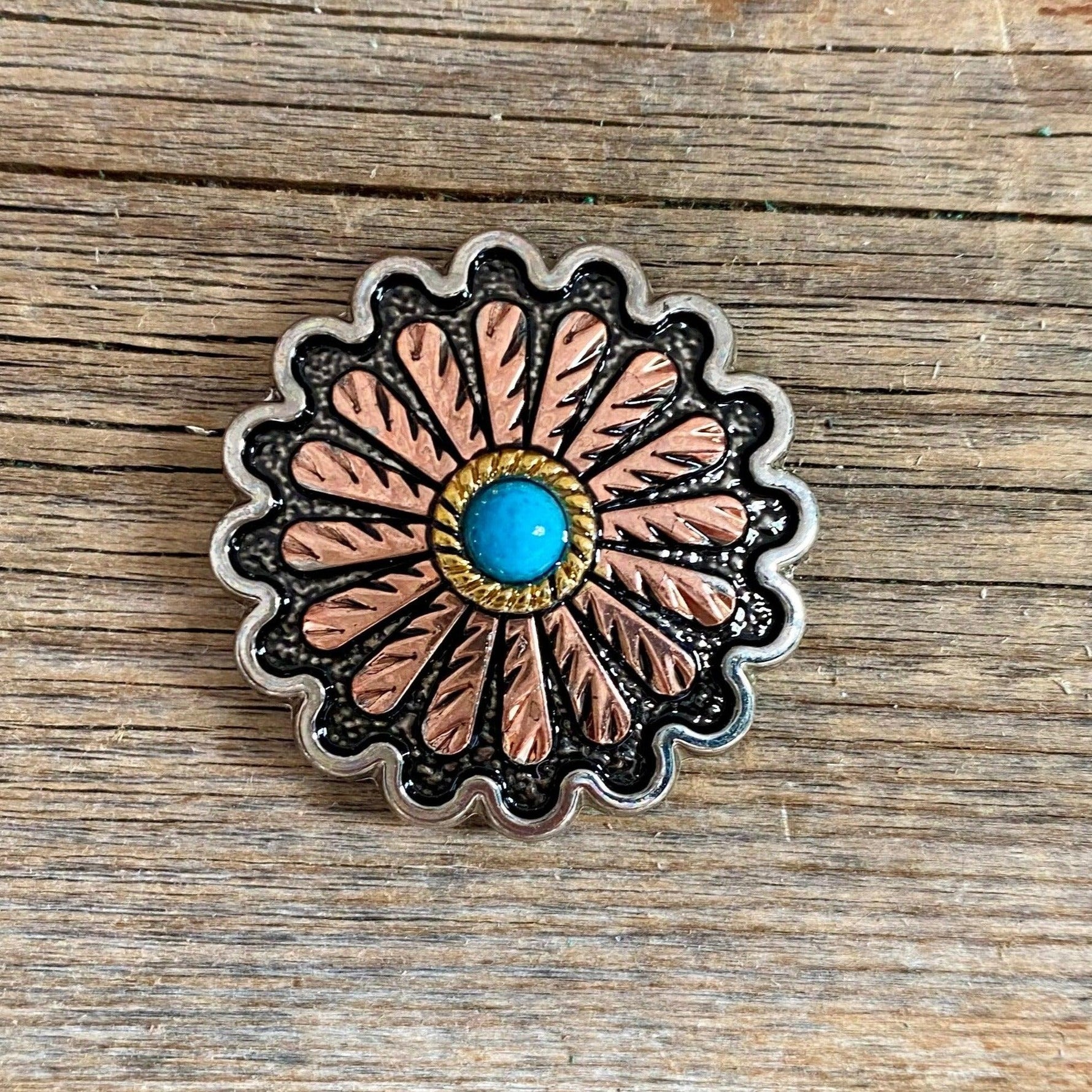 Antique Silver and Copper Floral Western Concho 1.25" W220L - RODEO DRIVE
