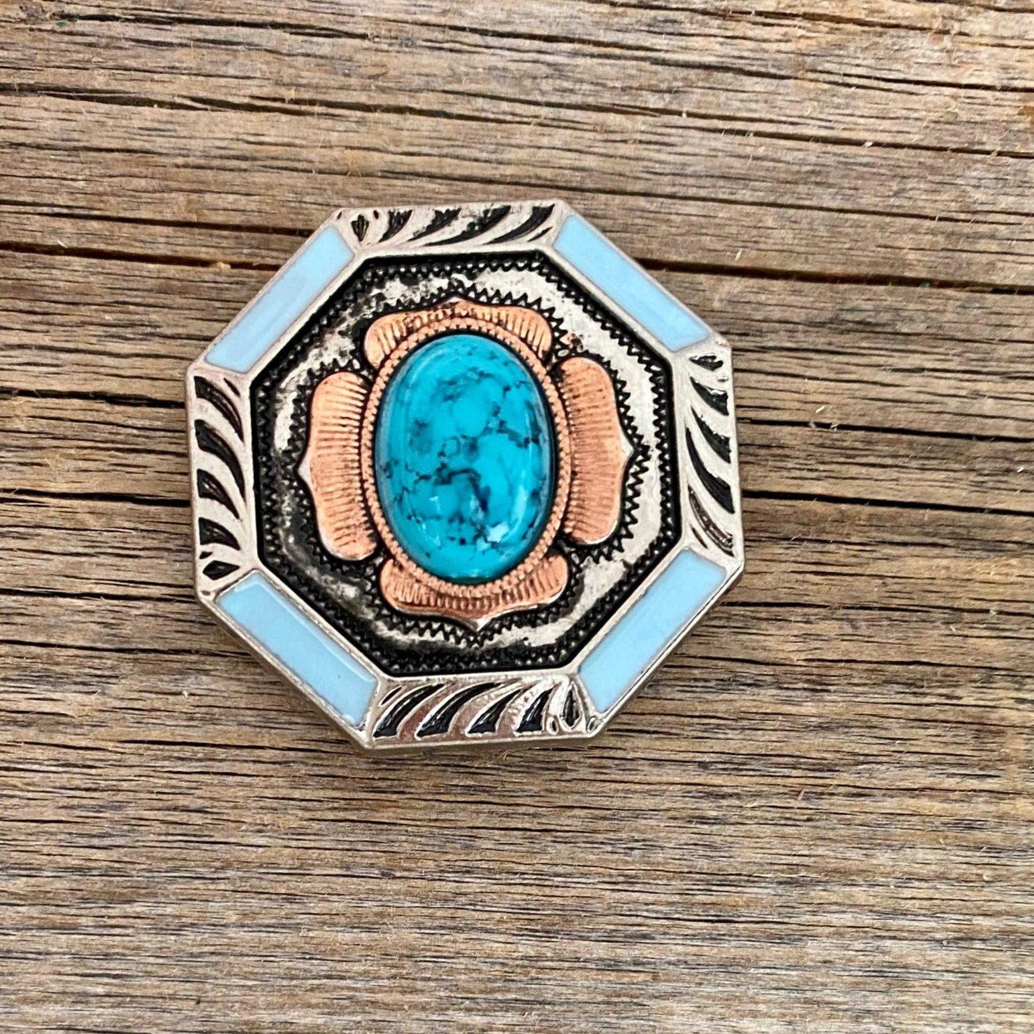 Octagon Turquoise Floral Western Concho 1.25