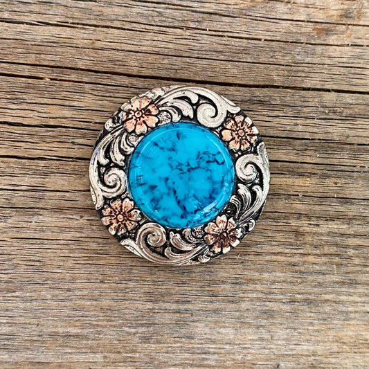 Antique Silver Turquoise Copper Floral Western Concho 1.25" W222L - RODEO DRIVE