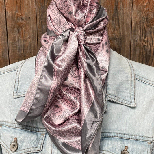 35X35" Pink & Grey Paisley Wild Rag/Scarf WR3400 - RODEO DRIVE