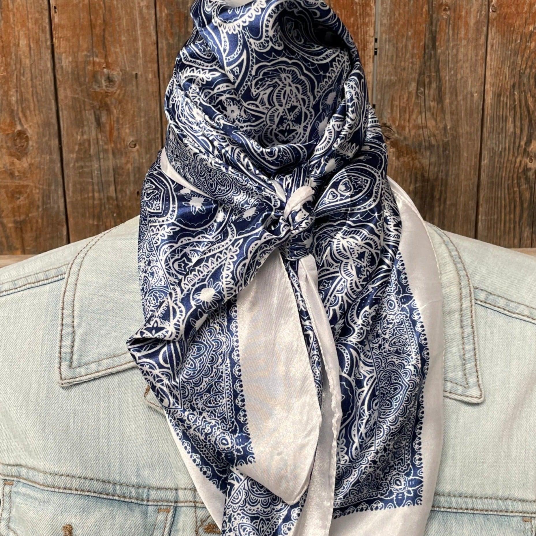 35X35" Blue & White Paisley Wild Rag/Scarf WR3403 - RODEO DRIVE