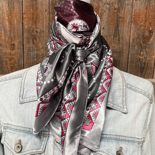 35X35" Grey/Red/Pink Paisley Wild Rag/Scarf WR3404 - RODEO DRIVE