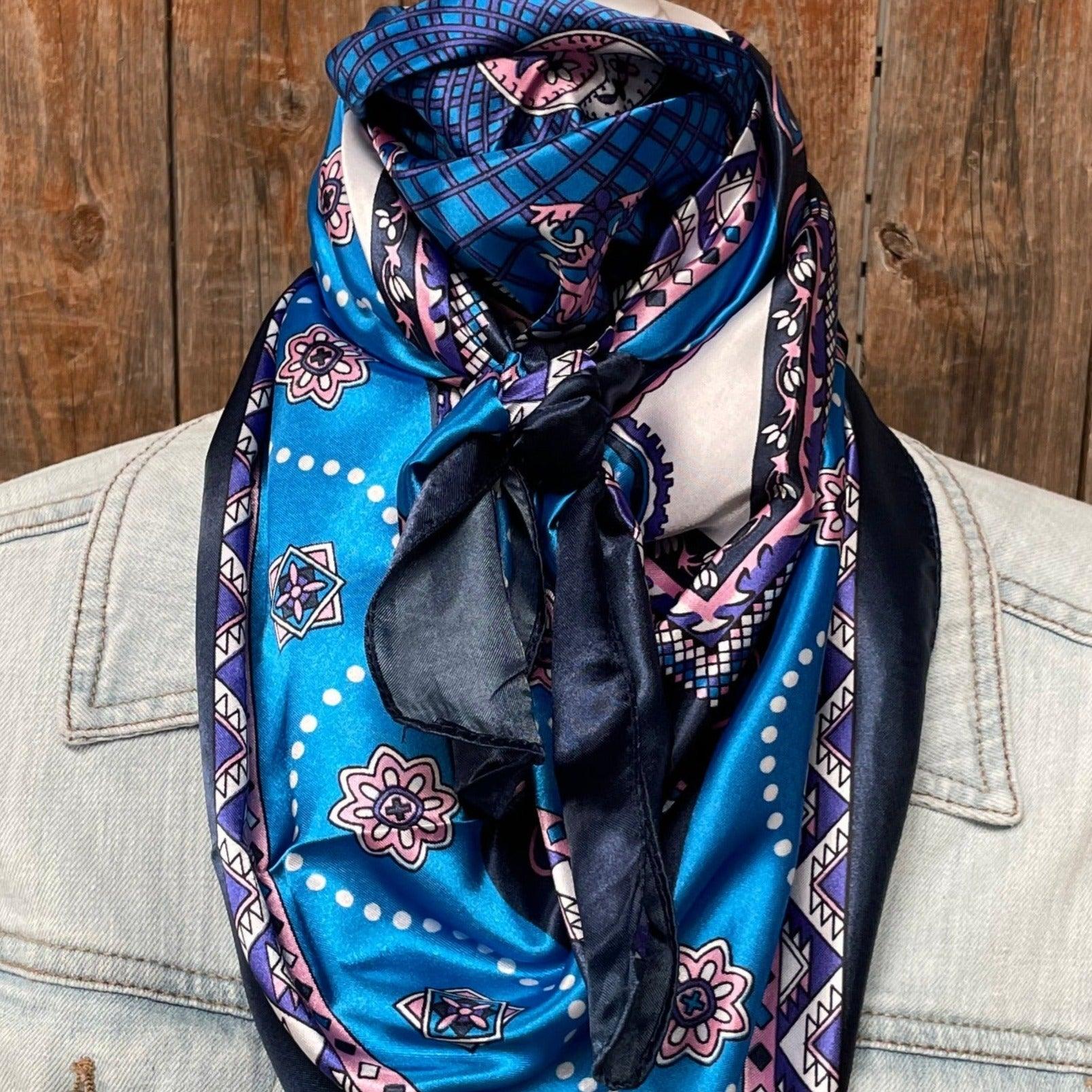 35X35" Blue/Pink/Purple Paisley Wild Rag/Scarf WR3406 - RODEO DRIVE