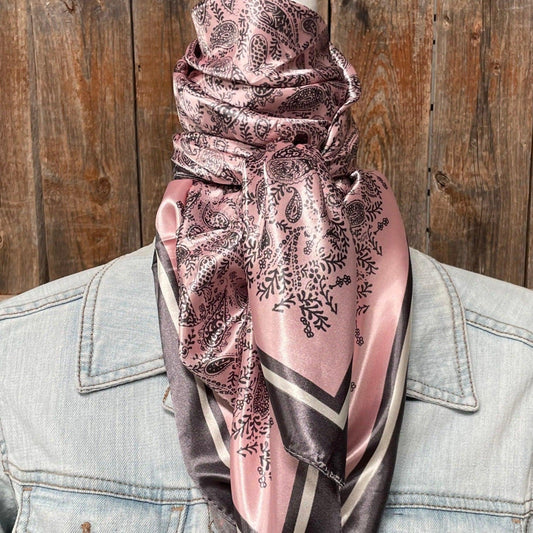 35X35" Pink & Grey Paisley Wild Rag/Scarf WR3409 - RODEO DRIVE