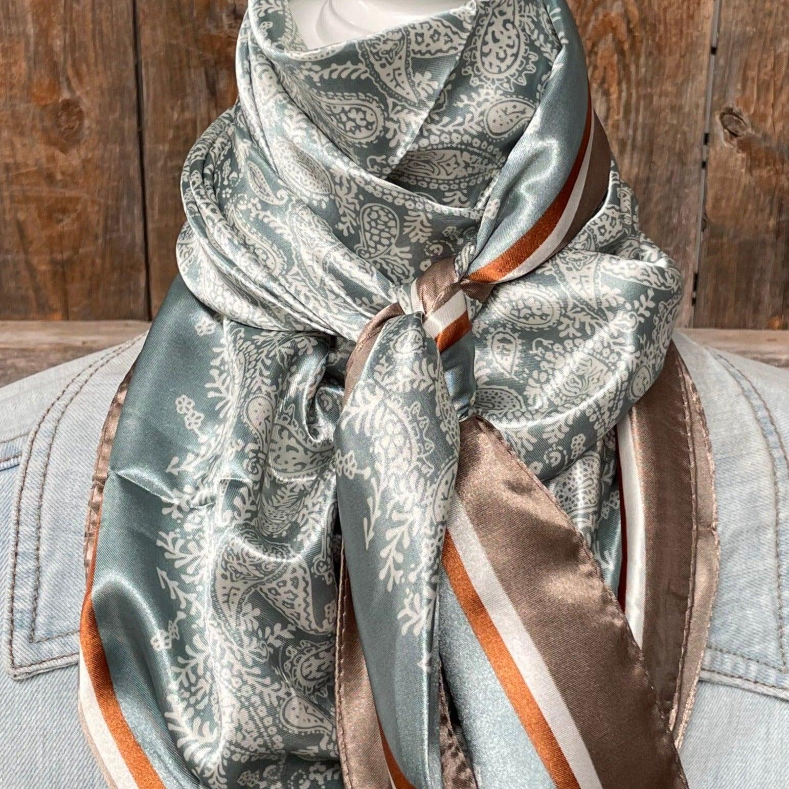 35X35" Seafoam & Cream Paisley Wild Rag/Scarf WR3410 - RODEO DRIVE