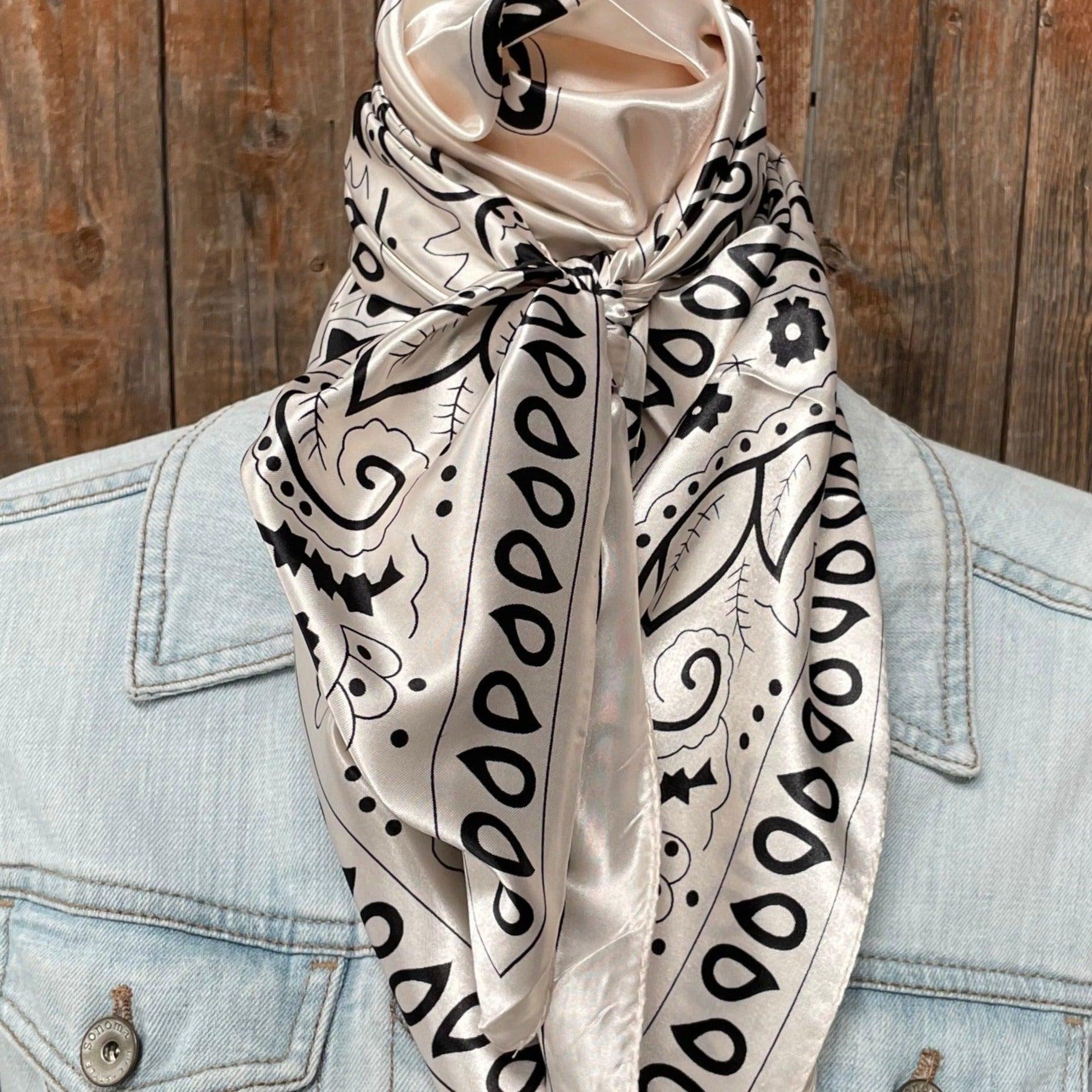 35X35" Cream & Black Paisley Wild Rag/Scarf WR3412 - RODEO DRIVE