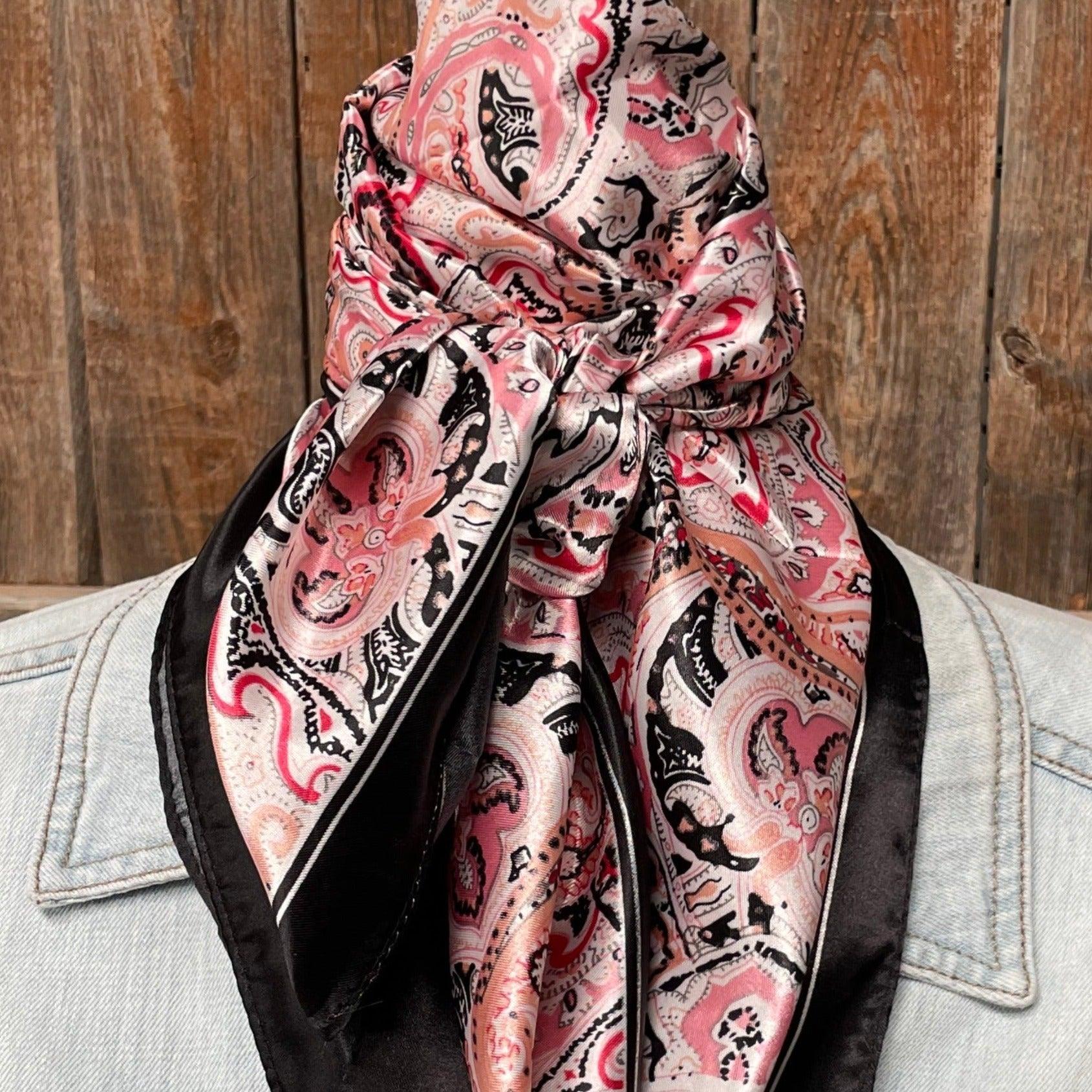 35X35" Pink & Black Paisley Wild Rag/Scarf WR3415 - RODEO DRIVE