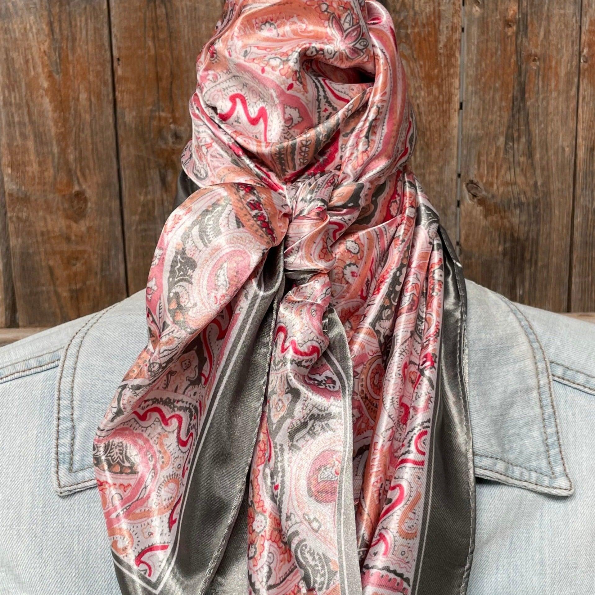 35X35" Pink & Grey Paisley Wild Rag/Scarf WR3416 - RODEO DRIVE