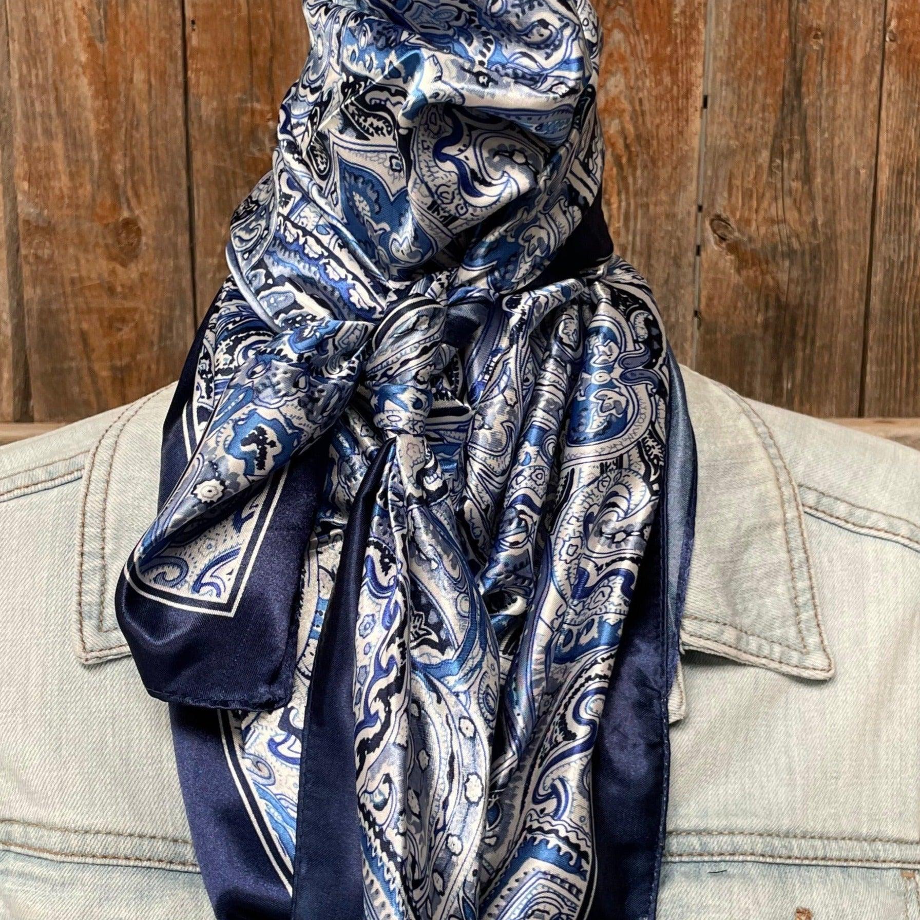 35X35" Blue & White Paisley Wild Rag/Scarf WR3418 - RODEO DRIVE