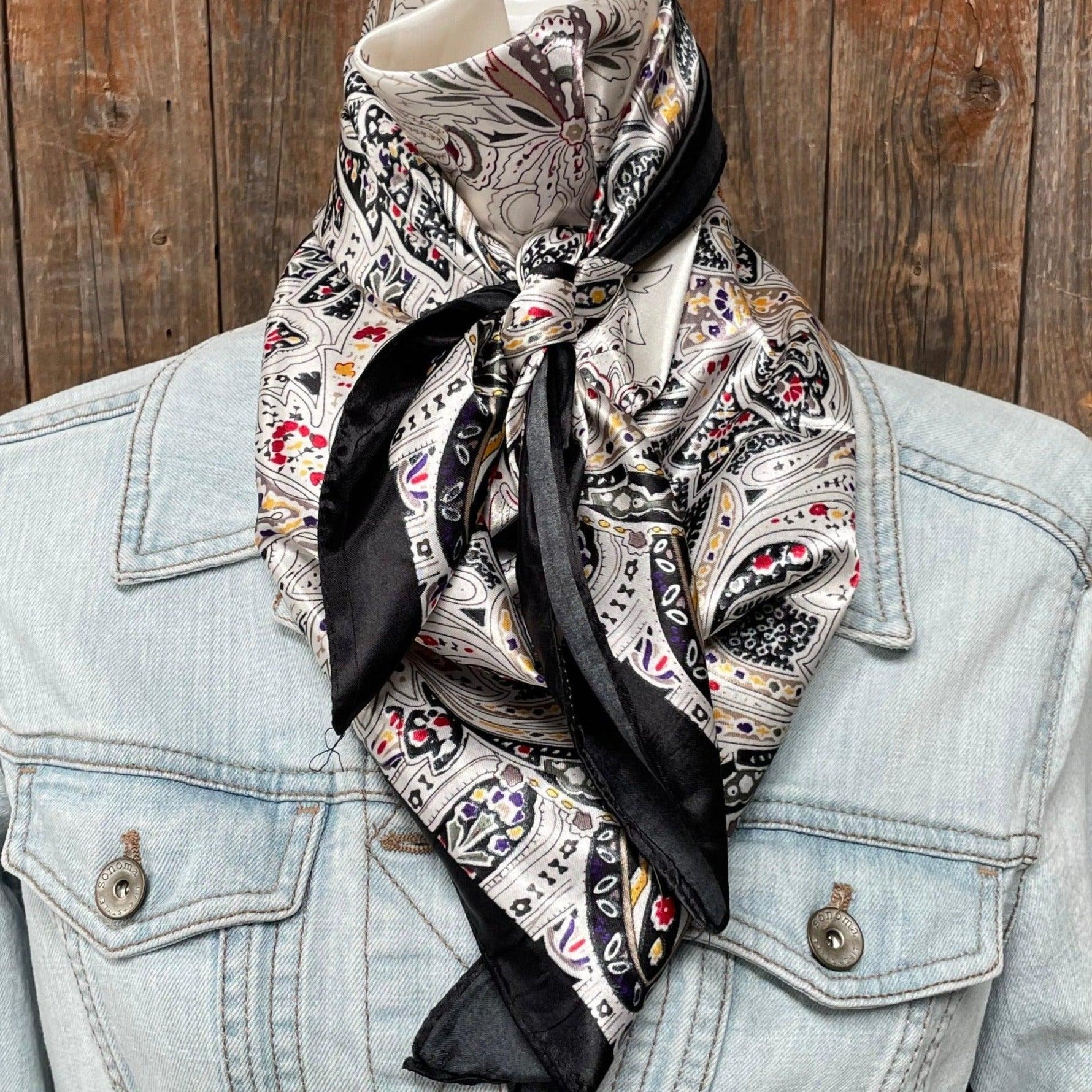 35X35" Black Floral Wild Rag/Scarf WR3420 - RODEO DRIVE