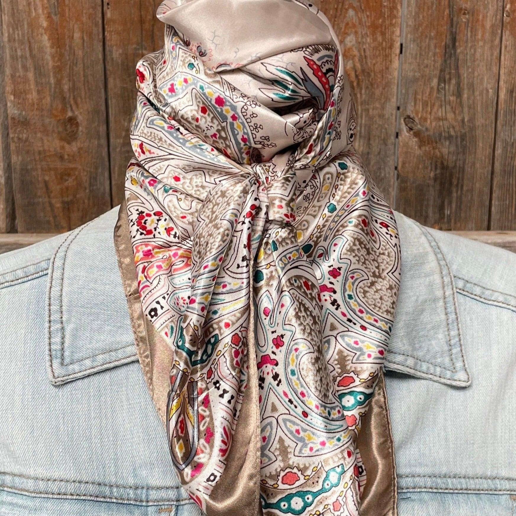 35X35" Tan Floral Wild Rag/Scarf WR3421 - RODEO DRIVE